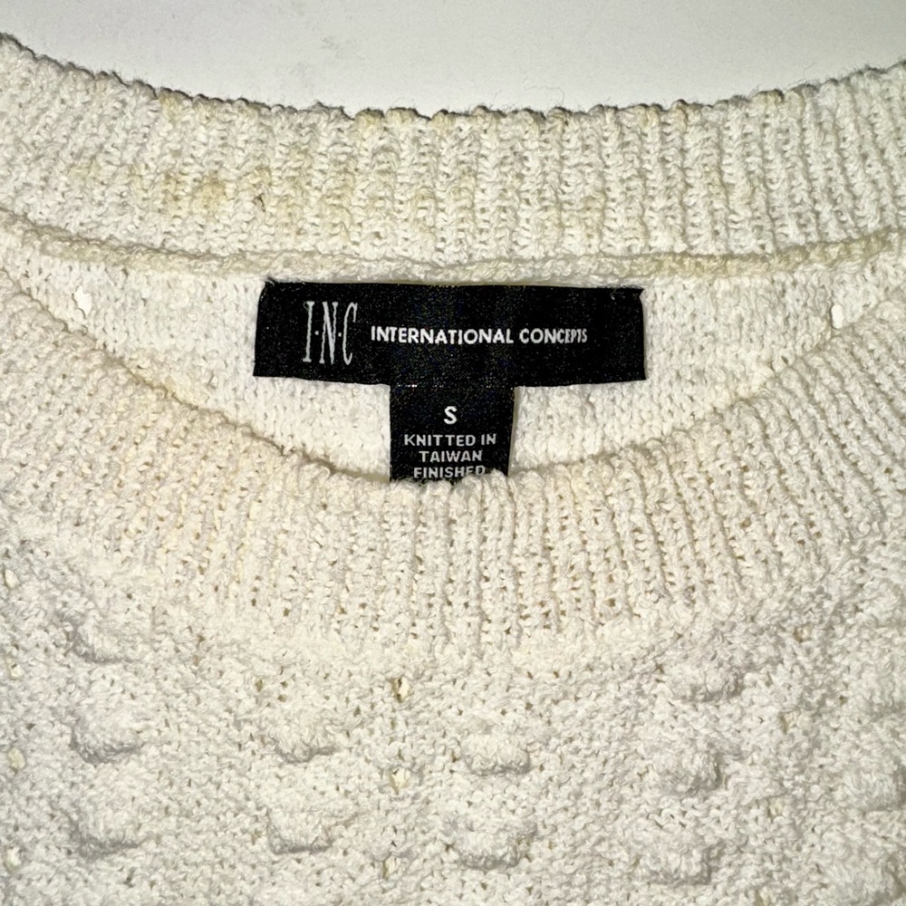 INC International Concepts Cream Knit Ruffle Hem Sweater - Picture 7 of 11
